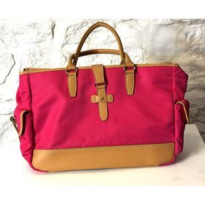Etienne Aigner Pink Nylon Shopper Tote Faux Leather Trim Side Pockets